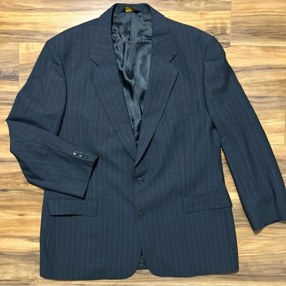 Vintage Brooks Brothers Brooksease Charcoal Gray Pinstripe Wool Blazer 46R